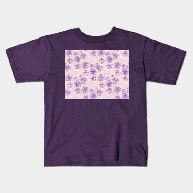 Purple and Peach Romantic Roses Kids T-Shirt by Carolina Díaz